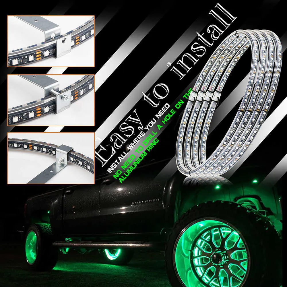 4 шт. 15 5 дюймов автомобильные шины атмосферная световая полоса Bluetooth RBG цветное кольцо с подсветкой для колес противоударное водонепроницаемое кольцо для подсветки колес 227t