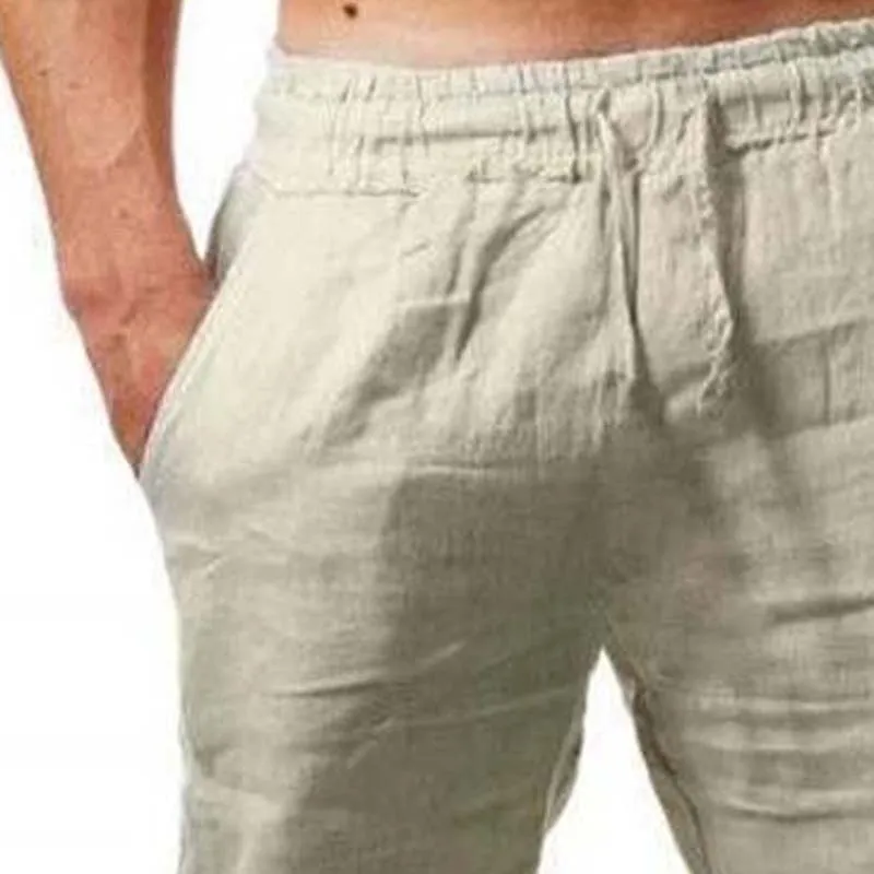 Pantalones casuales de verano pantalones sueltos de algodón de lino para hombres cintura elástica sólida pantalones de chándal rectos pantalones de chándal negros