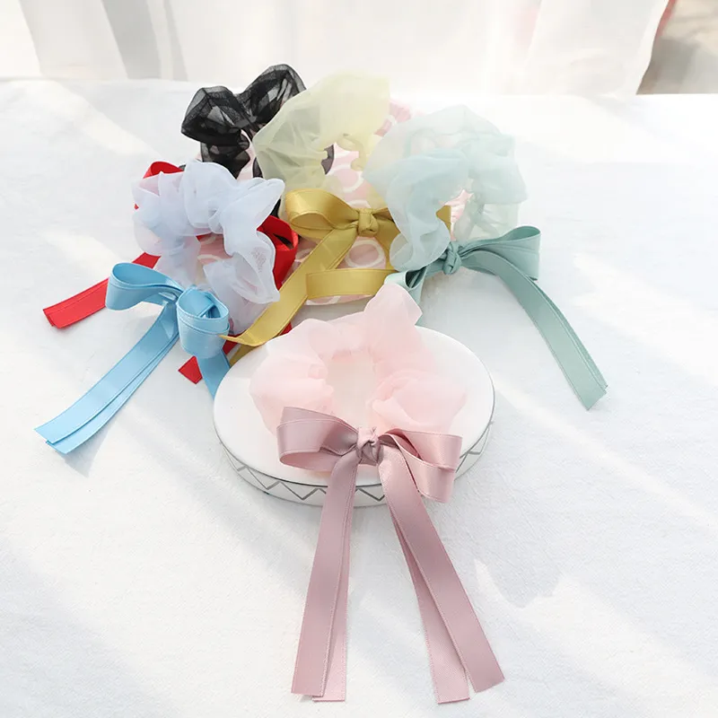 2021 New Children Band Tie Rope Hair Ornamental Girl Baby Sweet Lace Large Intestine Hair Ring Kids Lace Bowknot Hair Holder C6844