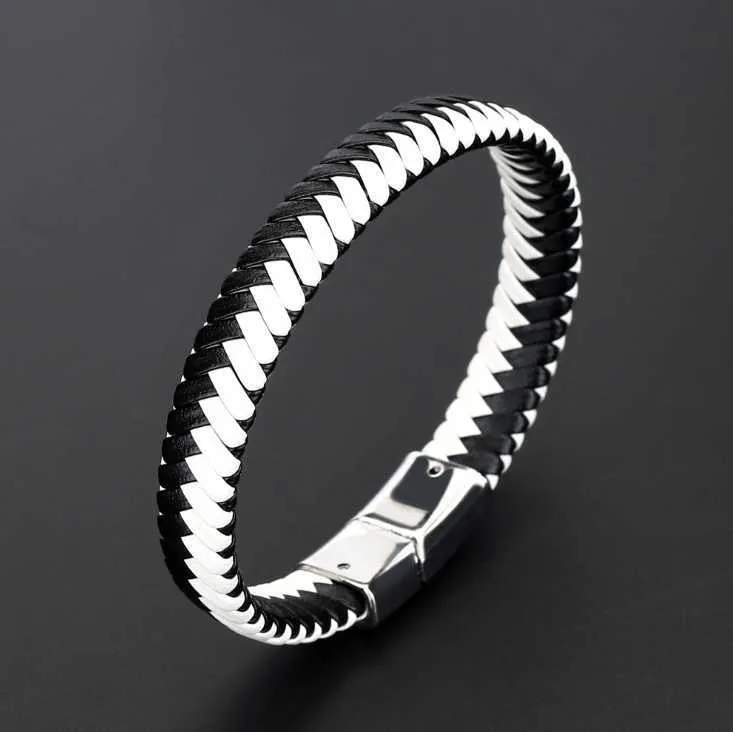 Fashion Cuff Magnet Bracelet Men's Vintage Black Braided Leather Bracelet Fine Jewelry Q0719