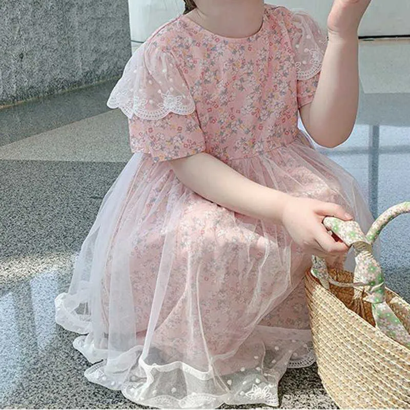 Robe D'été Fleur Imprimer Net Fil Princesse Enfants Vêtements Filles Fête Enfants es 210528