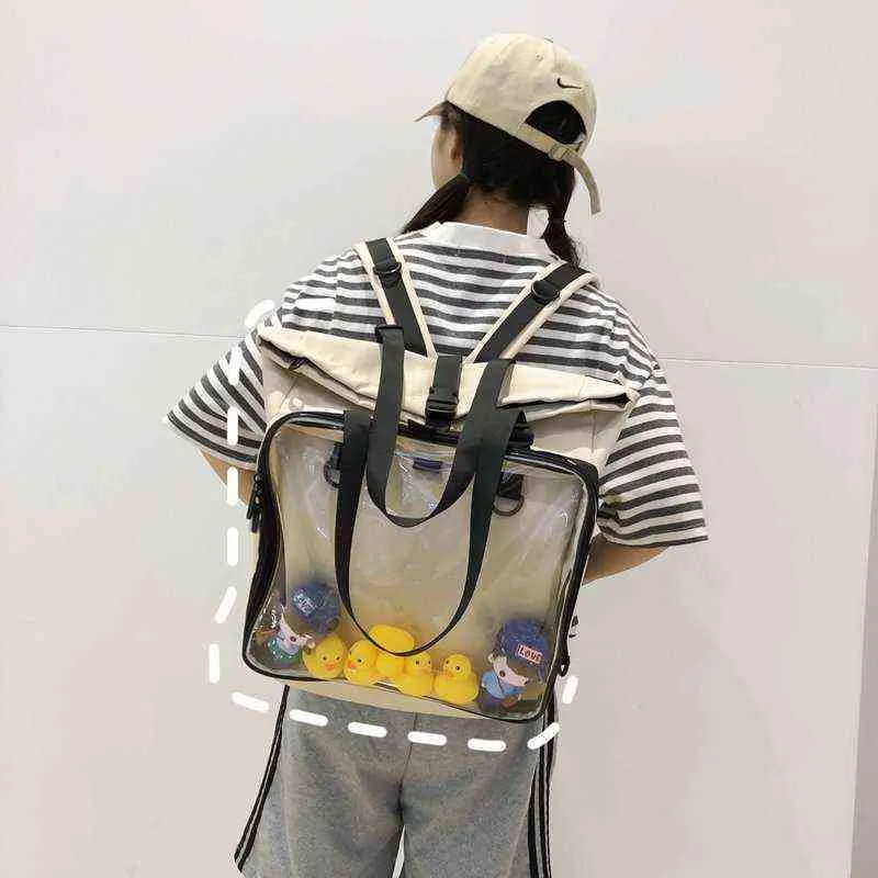 Mochila de bolsa de ita femenina transparente con patos.