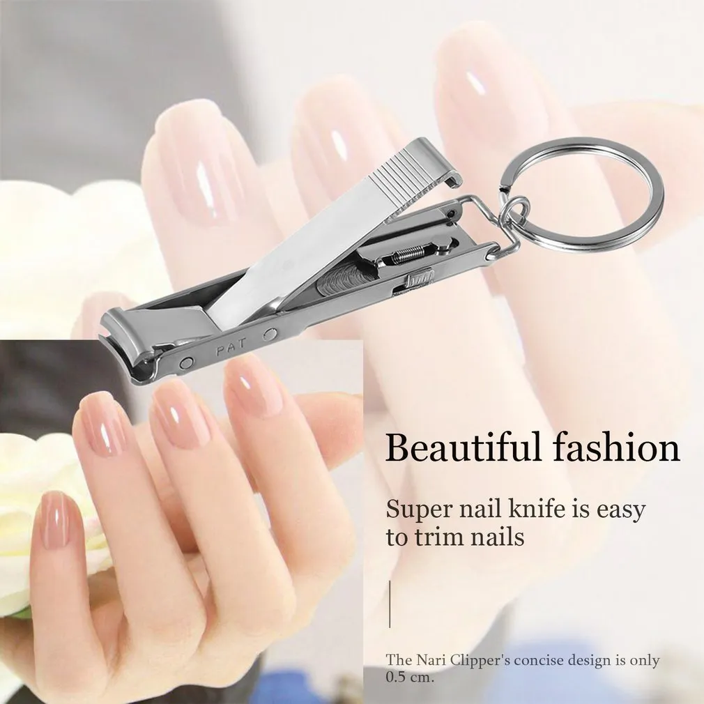 Coupe-ongles pliable ultra-fin en acier inoxydable, avec porte-clés, outil en argent, porte-clés 2729210