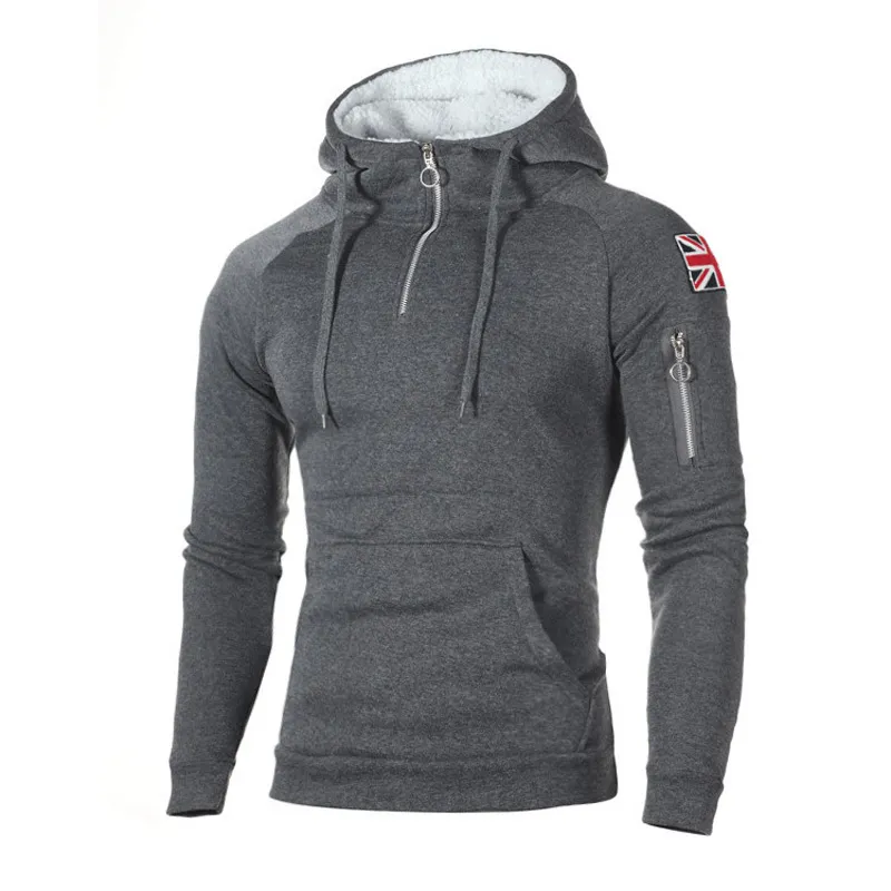 Autumn Zipper halsringning Hoody Sweatshirts fleece Långärmad herrtröjor Klistermärke Vinter Warmer Warmer Running Sportwear 3XL 201112