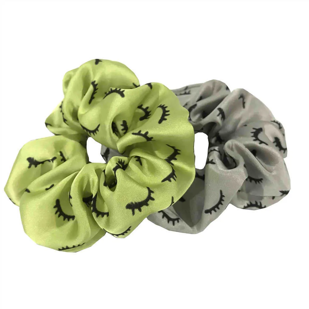 Silk Satin Eyelash Scrunchies Girls Elastic Rubber Band Accessories Scrunchies Headwear Hair Tie Ponytail Holder X0722