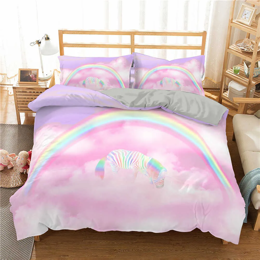 Homesky Set biancheria da letto Cloud Queen King Size Copripiumino Letto Arcobaleno Trapunte Tessili la casa Biancheria da letto 210615