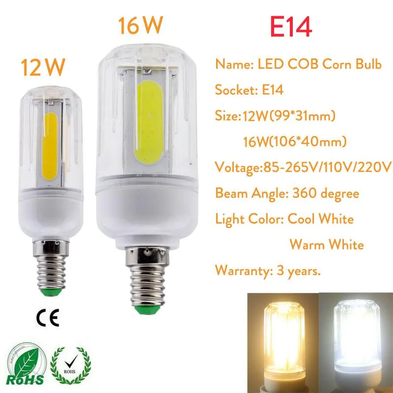 Lampen 5x Bright E27 LED COB CAIN Light E26 E14 E12 B22 Lampen 220 V 110 V 12W 16W weiße Ampulle Bombilla für Home House Schlafzimmer206J