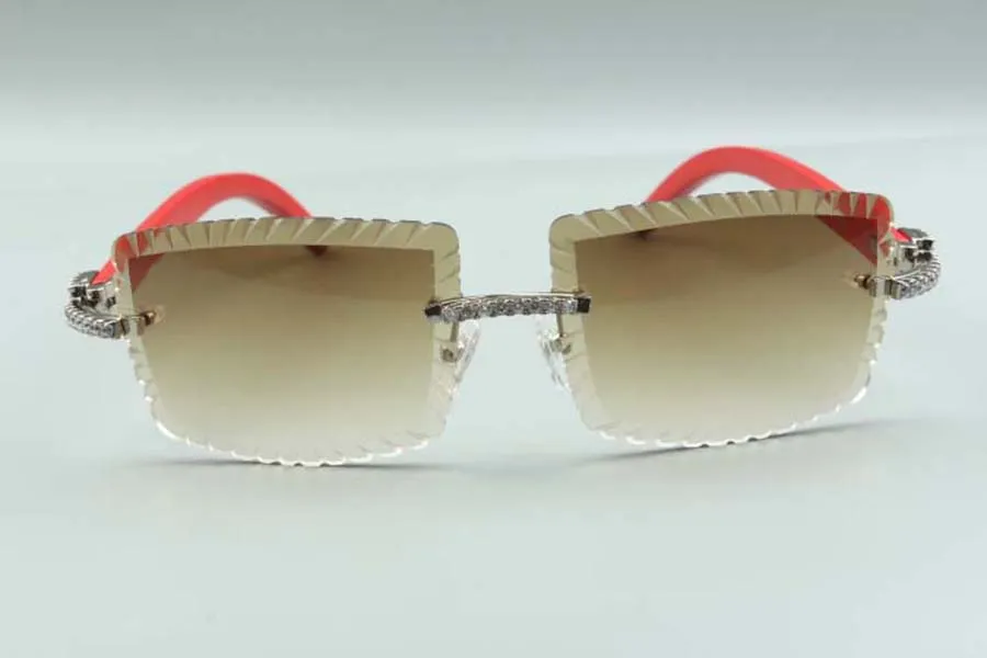 2021 Neuester Stil - Verkauf von Direct S Cutting Lens Medium Diamonds Sonnenbrille 3524021 rote Holzbügel Brillengröße 58-284q