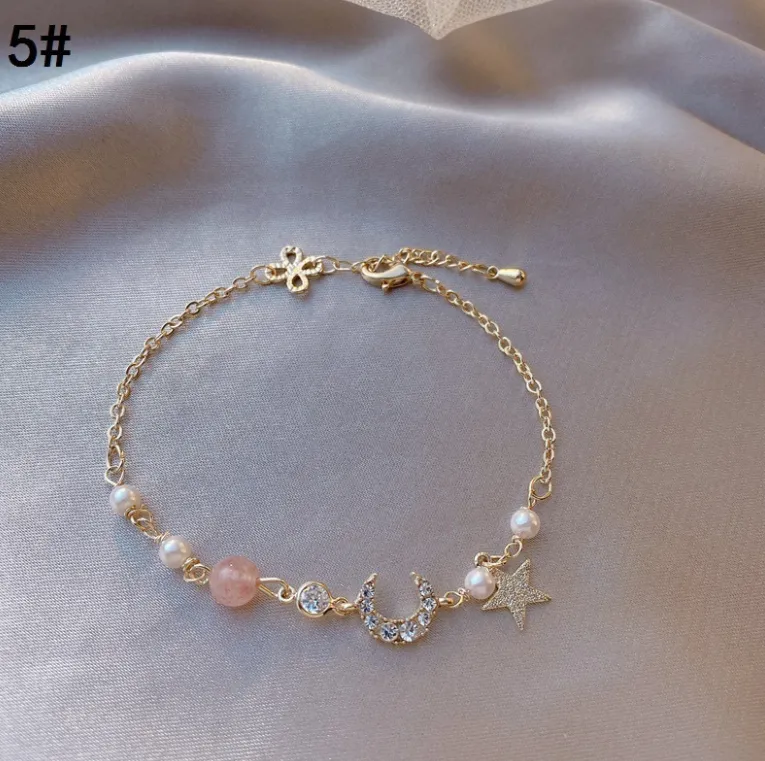 Fashion Jewelry Bracelets Women's Adjustable Pearl Star Moon Red Heart Bracelet Personalized Minority Ornament