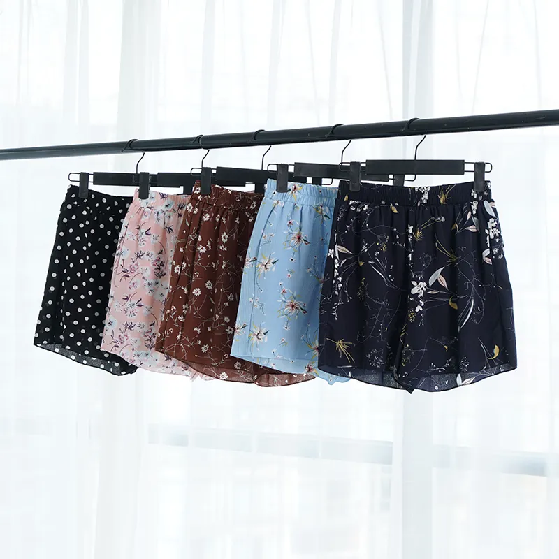 Lose Boho Floral Casual Frauen Chiffon Shorts Polka Dot Sommer Urlaub Shorts Plus Größe M30270 210309