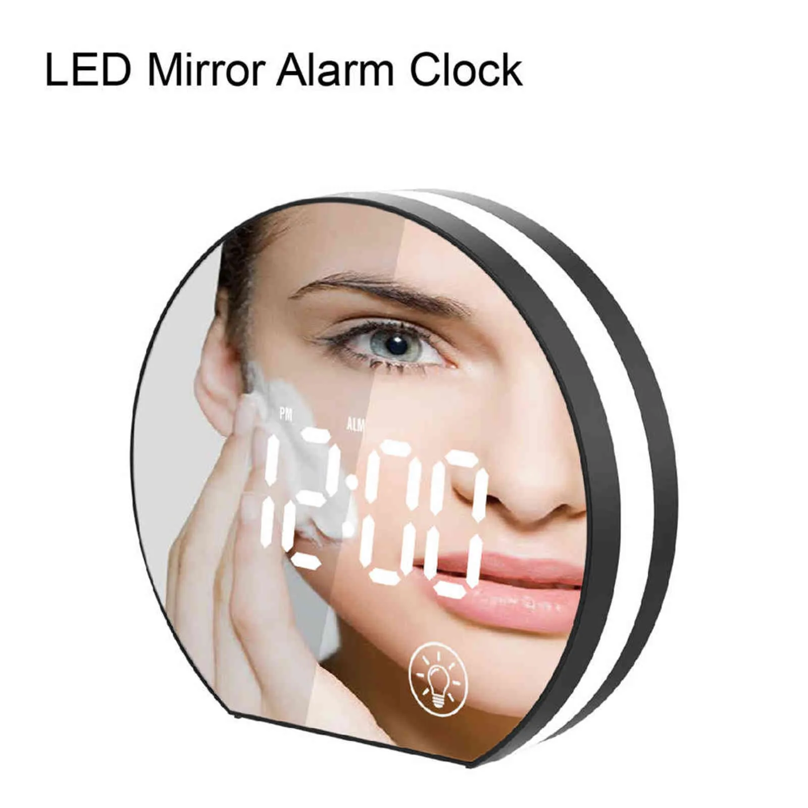 Réveil électronique LED USB avec écran miroir et lumière Horloge de chevet de table numérique avec thermomètre pour bureau à domicile 211112