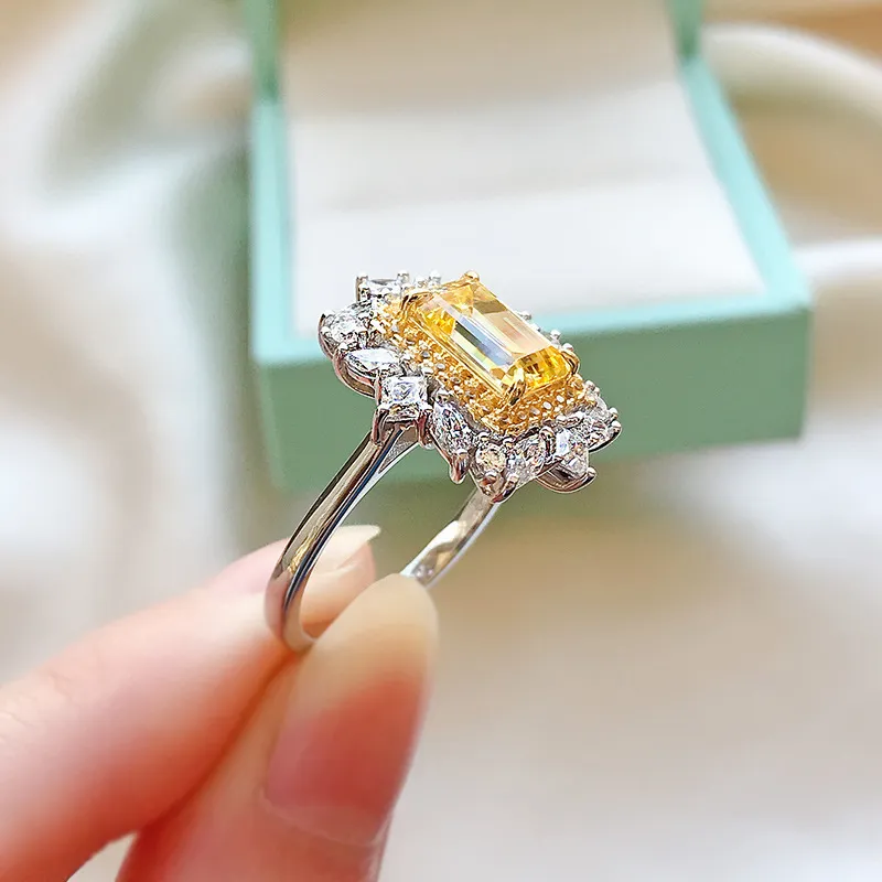 Wong Rain Luxury 925 Sterling Silver Emerald Cut Creato Wedding Engagement Classic Women Rings Fine Jewelry Gift 220217