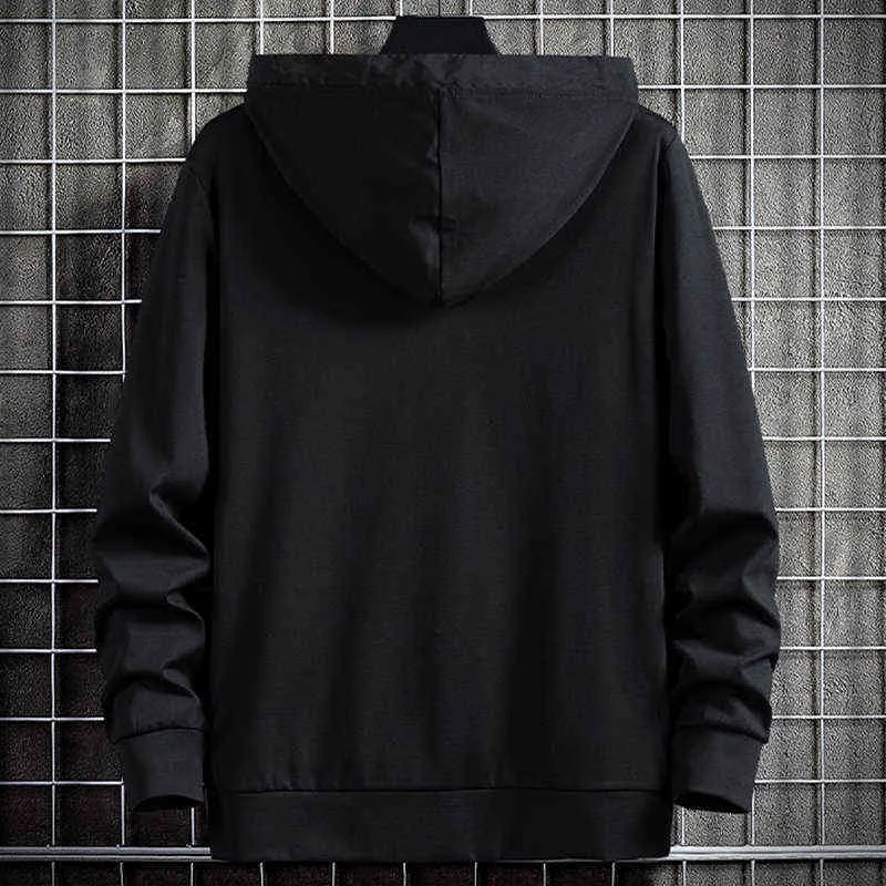 Spring Autumn Men's Zip Up Hoodie Coats Streetwear Black Grey Hooded Loose Sweatshirts Male Cotton Casual Tops Plus Size 8XL 211217