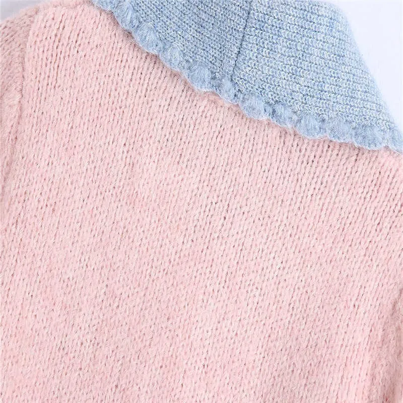 Za драгоценностей jewing buttern cardigan женщин с длинным рукавом вязаный свитер пальто женский сладкий осень зима розовые свитеры топ 210602