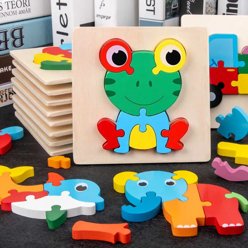 Bebê 3D Puzzles Jigsaw Brinquedos De Madeira Para Crianças Desenhos Animados Animais Tráfego Puzzles Inteligência Crianças Treinamento Educacional Treinamento Quente