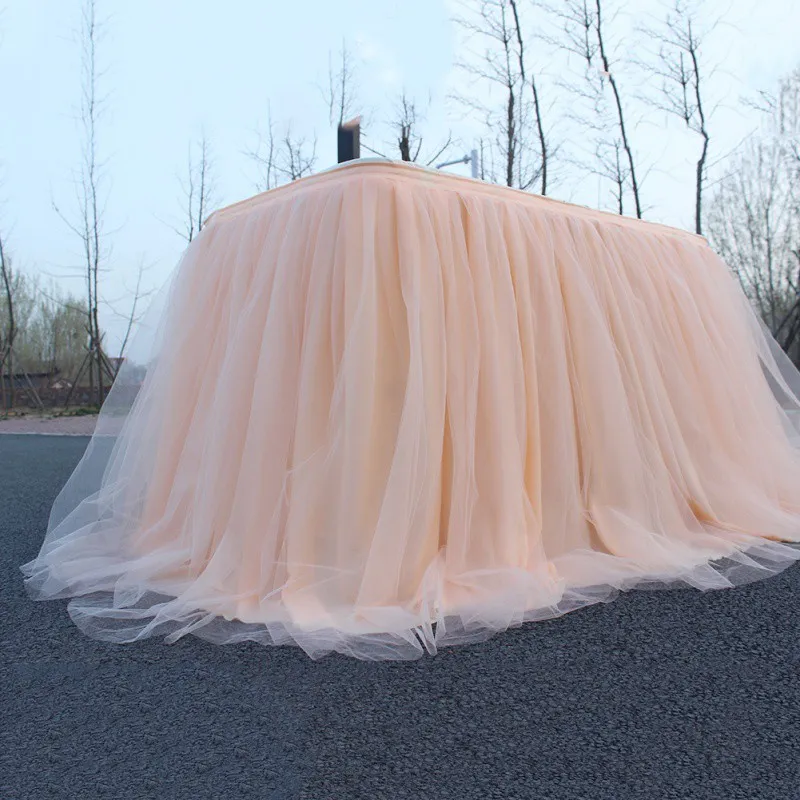 Tutu tulle mesa saia elástica mesa de mesa de mesa de mesa para decoração festa de casamento acessórios de têxteis