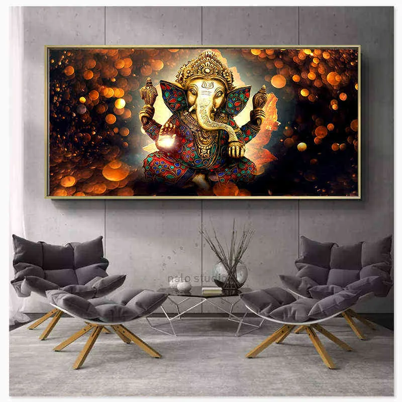 جدار الفن طباعة اللورد غانيشا فيناياكا جاناباتي تمثال بوذا اللوحة الدين الفن الذهبي الفيل اللوحات الزخرفية H1110