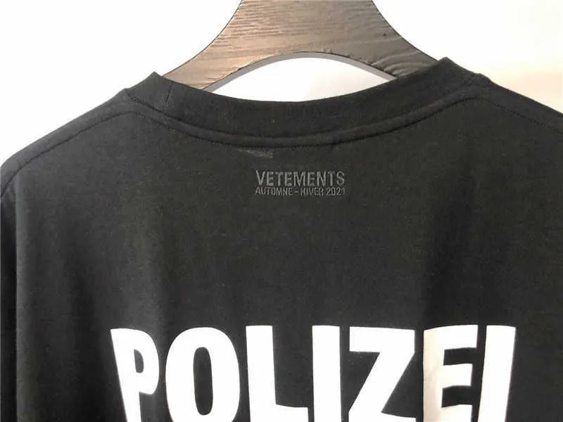 büyük boy tişört yeşil vetementler polizei tshirt erkek kadın polis metin baskı tee geri işlemeli mektup vtm üstler x07124039656