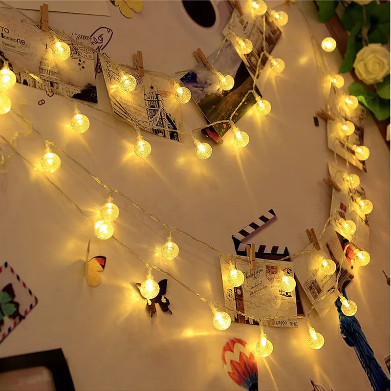 203050 LED Crystal ball Solar Lamp Power String Fairy Lights Garlands Garden Christmas Decor For Outdoor Y200603