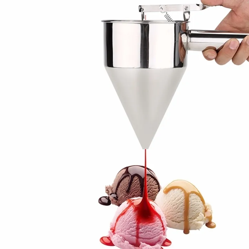 Balza in acciaio inossidabile la pastella pancake Dispenser Cupcake Dispenser alimentatore Funnella Takoyaki Machine Octopus Balls Mak Y20174F