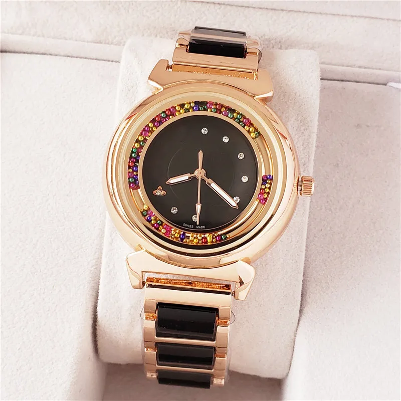 Relógios de moda femininos meninas estilo cristal colorido aço banda de metal relógio de pulso de quartzo L14218f