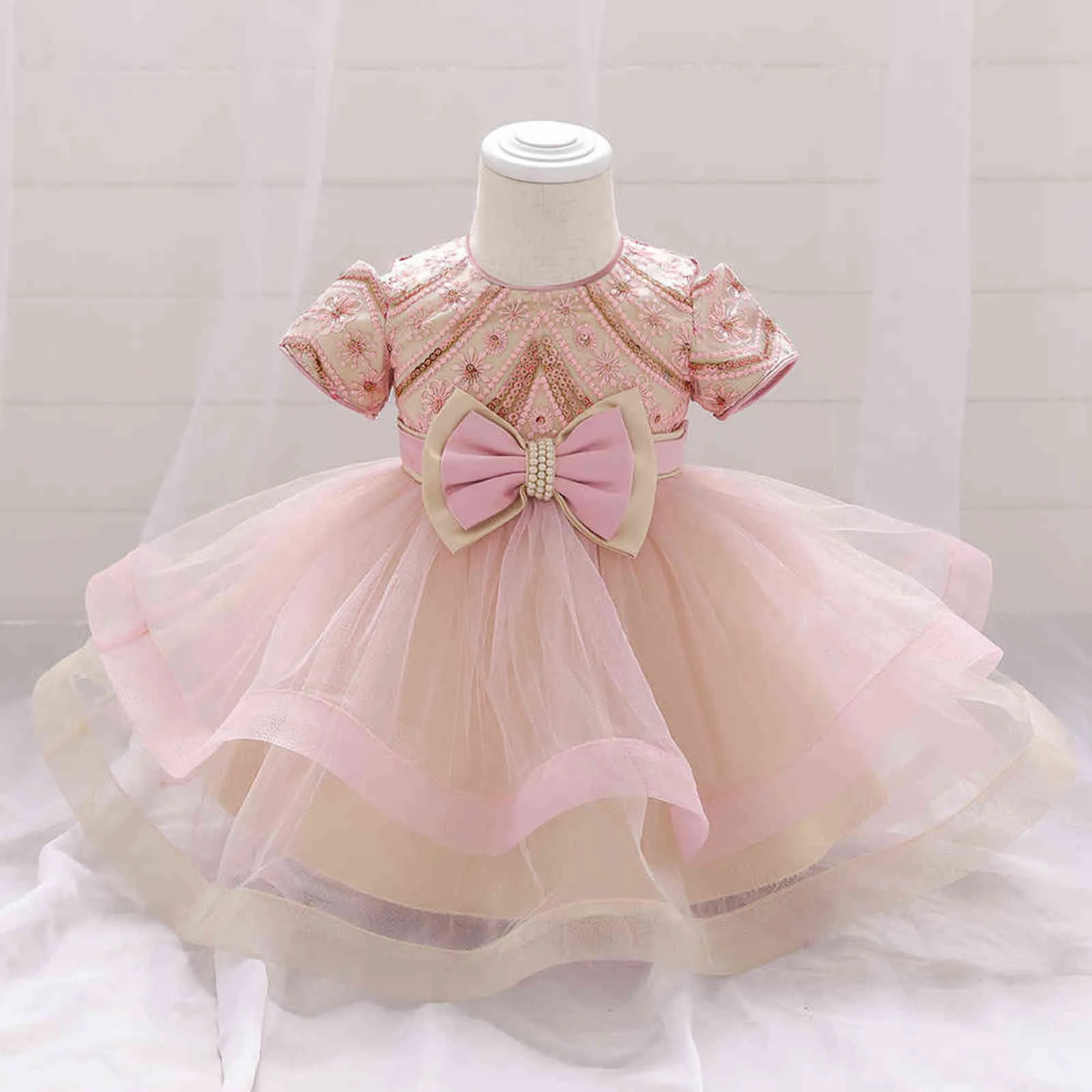 Infant Baby Dress Beading Bow Christening Gown Clothes 1st Birthday Dress For Baby Girl Princess Christmas Costume G1129