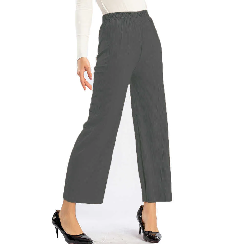 Nieuwe mode dames geplooide verzakking wijd-poot broek vrouwen broek casual elastiek wacht vaste broek p [lus maat meisje q0801