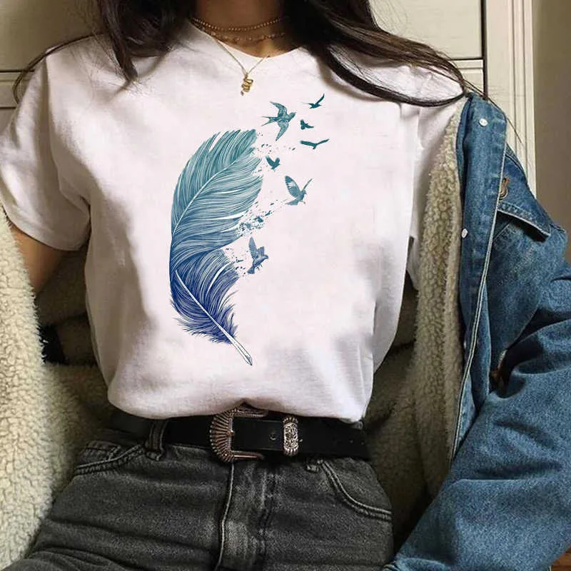 Dames T-shirt Womens Grafische Cartoon Mountain Mode Afdrukken Leuke Mujer Camisetas Print Kleding Dame Tees Tops Vrouwelijke T-shirt X0527