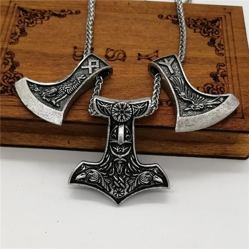 Hänghalsband get hammare raven rune ax halsband män collier viking hedniska smycken275p