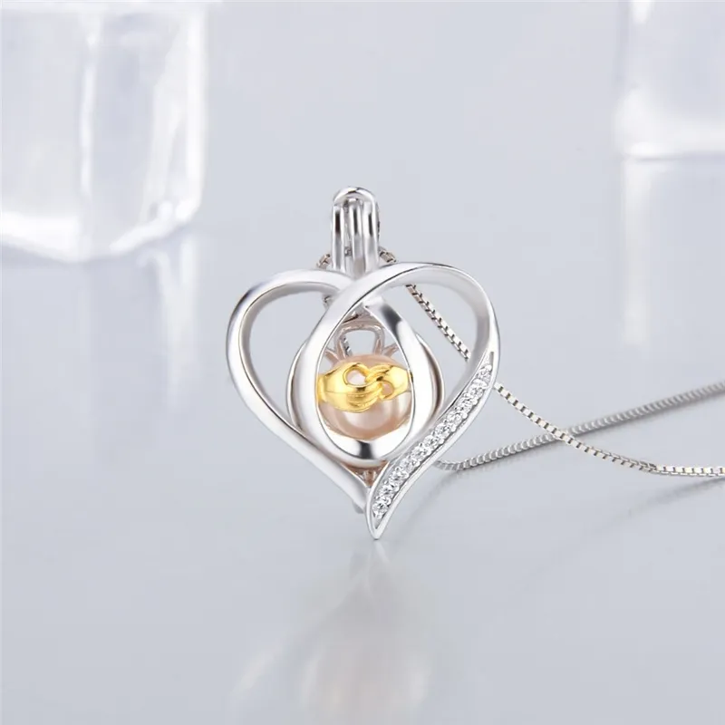 Cluci 925 Locket for Women Halsbandsmycken Making 925 Sterling Silver Heart Zircon Pearl Cage Pendant SC362SB294S