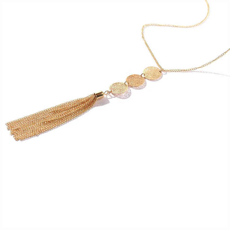 Femme ronde géométrique avec gland cou pendentif collier longue triple chaîne robe chaîne pull colliers femmes charme bijoux G1206