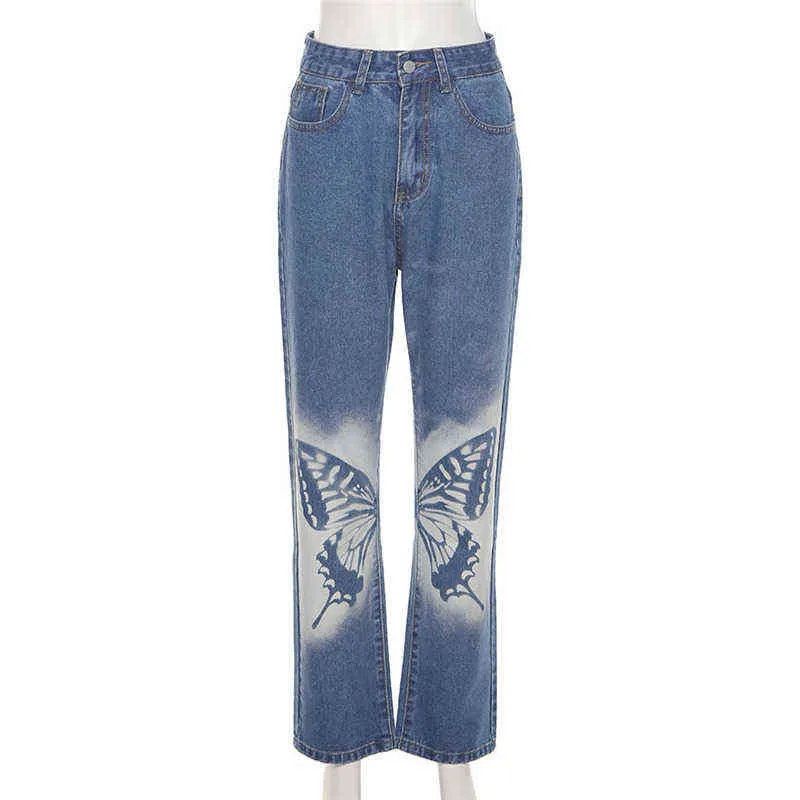 Jeans Femmes Denim Pantalon Droit Taille Haute Pantalon Punk Style Indie Esthétique D'été Baddie Vêtements 211129