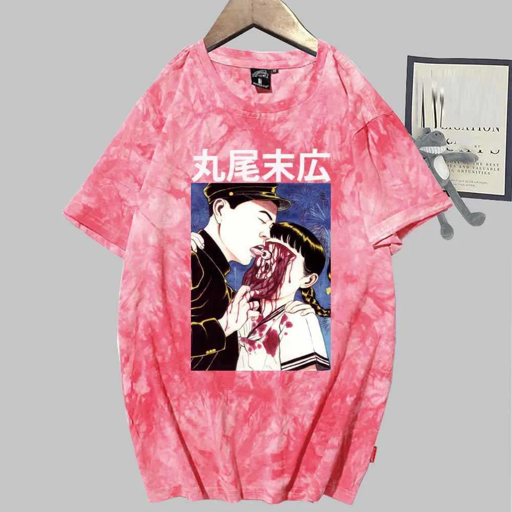 Suehiro Maruo Imprimir Moda Manga corta Cuello redondo Tie Dye Camiseta Unisex Otoño Y0809
