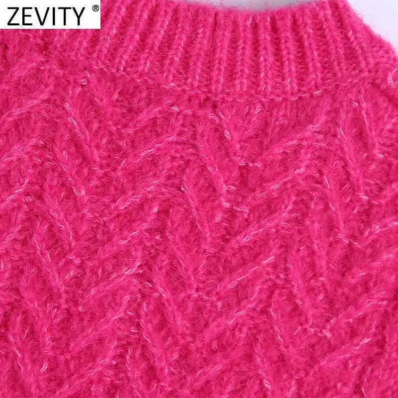 Zevity Printemps Femmes Mode Solide Crochet Casual Slim Tricot Pull Femme Chic O Cou Sans Manches Gilet Pulls Tops S612 210922