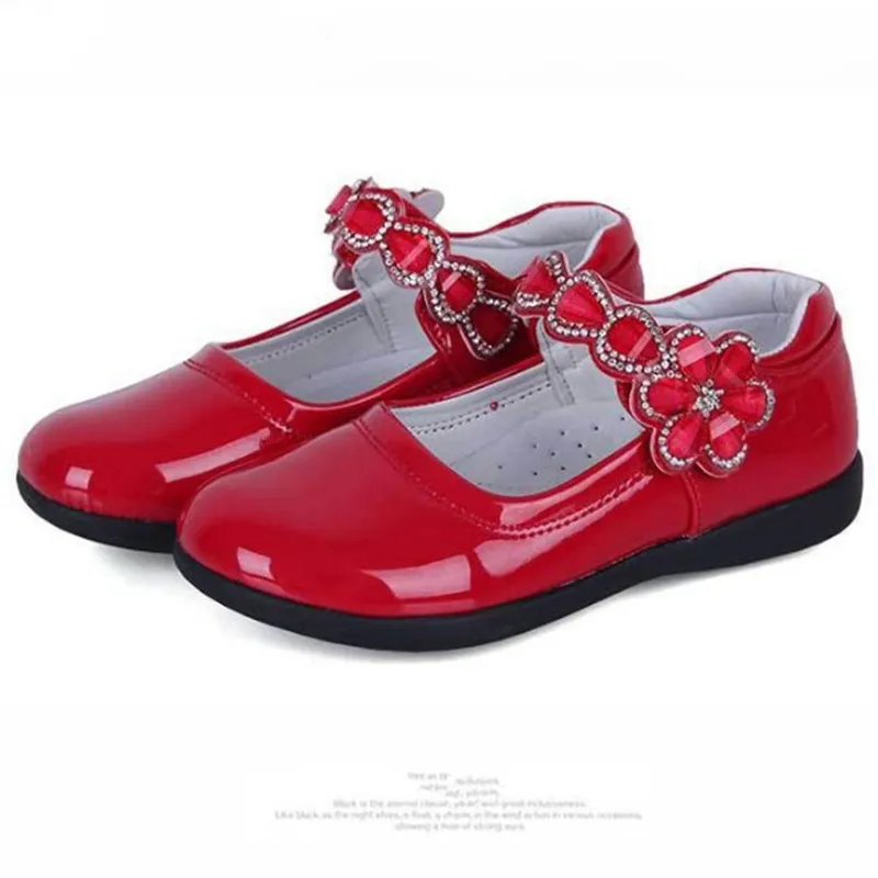 Nya barn barn flickor för skolstudent läder svart prinsessa skor röd vit rosa ros 3-18t 210306