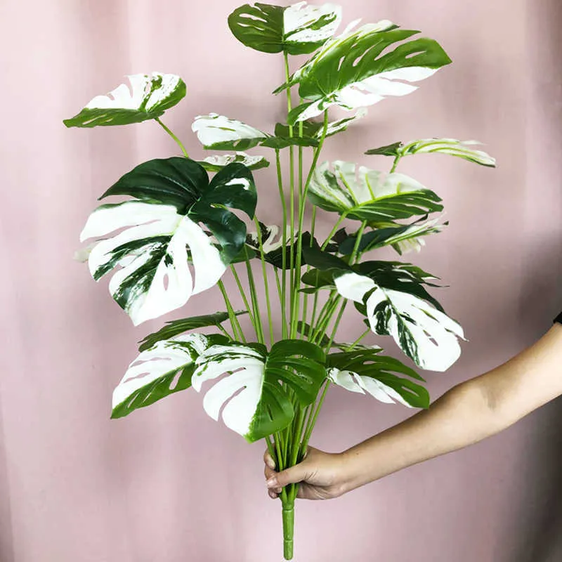 65 cm 18 forchetta tropicale Monstera grande albero artificiale piante di plastica ramo falso foglia di palma foglie di albero falso la decorazione della festa in casa 210624