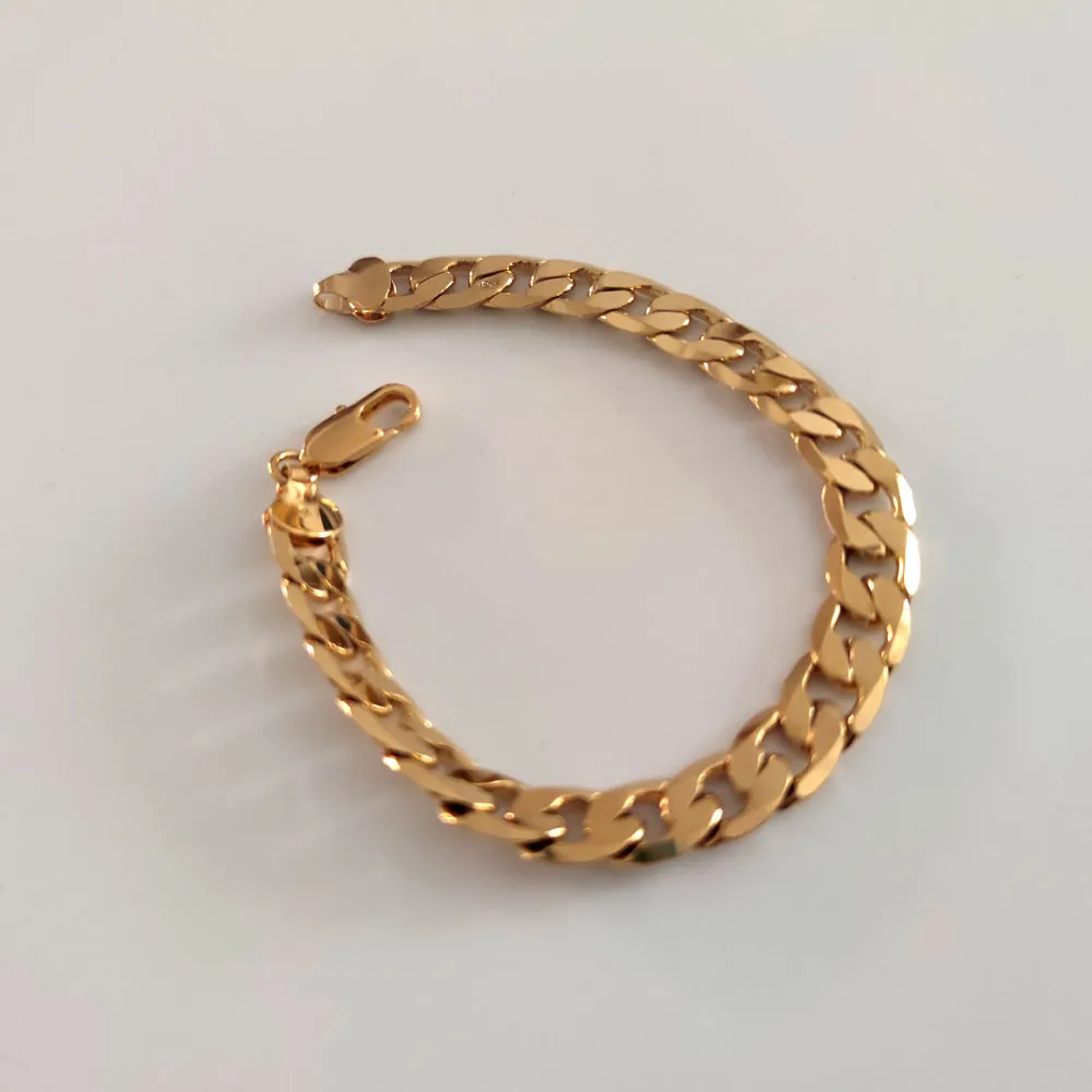 18ct geel massief goud AFWERKING Miami Curb Cubaanse schakelketting herenarmband echte dikke sieraden 8 3 inch Heavy215A