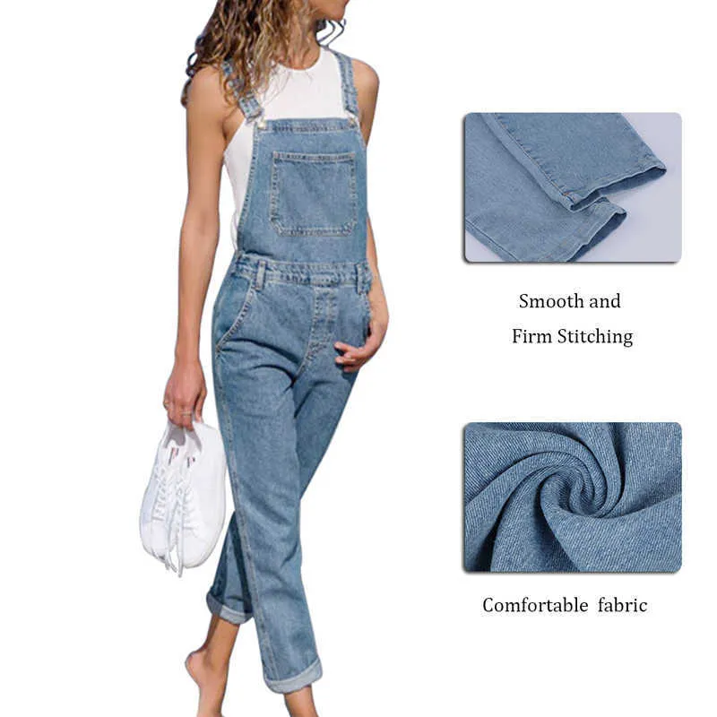 Mode Femmes Baggy Denim Cross Border Spécial Jeans Bib Pleine Longueur Globale Solide Lâche Casual Combinaison Jarretelle 210809