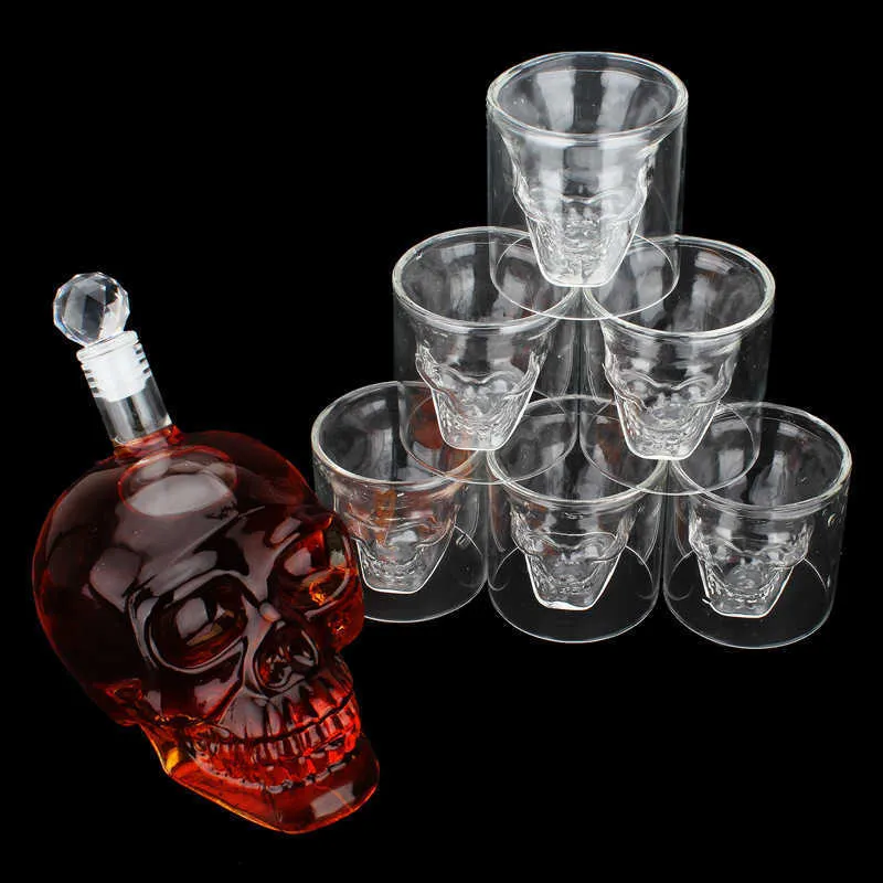 Crystal Skull Head S Glasses Cup Set 700ml Whiskey Wine Glass Bottle 75ml Cups Decanter Home Bar Vodka Drinking Mugs 2108272709