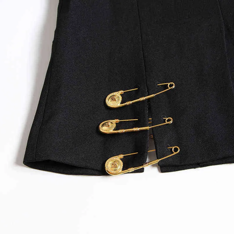 DWOTWINSTYLE FORET FIT BLACK HALLULD OUT PIN-код сращенные пиджаки Blazer Щит с длинным рукавом женщины пальто мода осень зима 211112