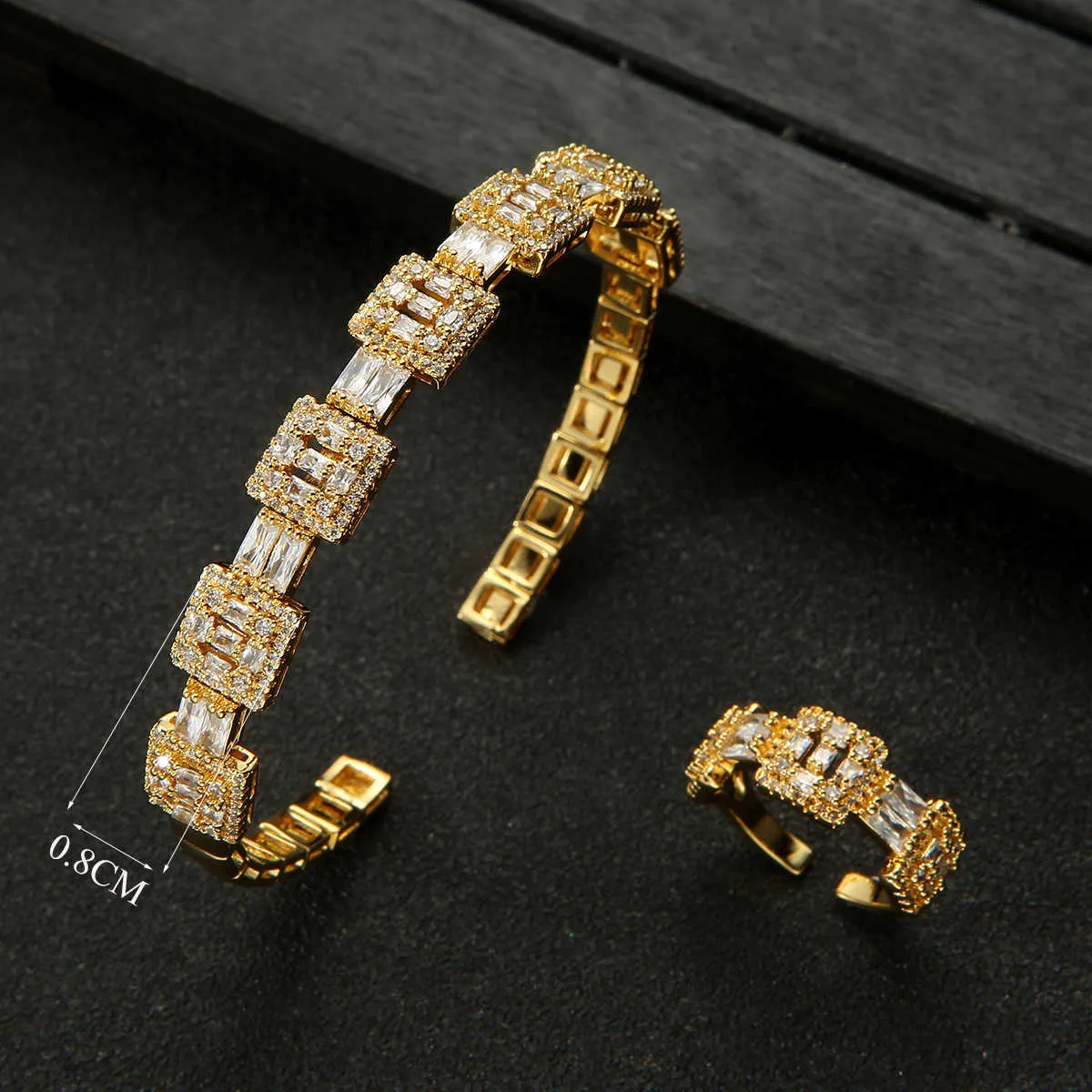 Luxury Square Bangle Ring Наборы Cubic Zirconia CZ Dubai Bridal Ювелирные изделия для женщин Свадебные Brincos Para Как мультерс 2021 H1022
