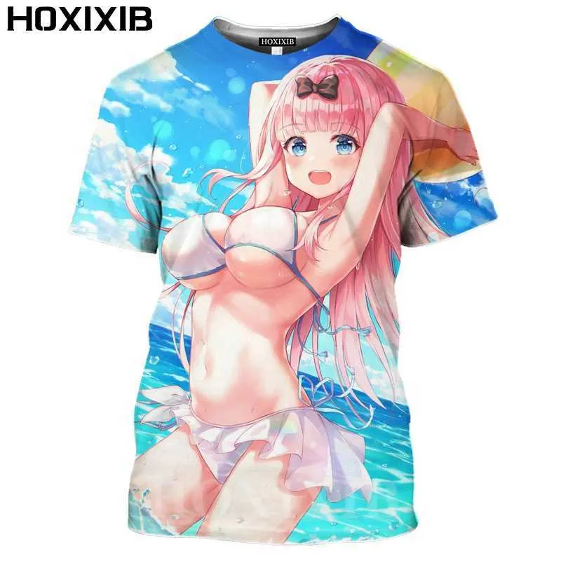 Hoxixib 3d manga çıplaklık güzellik karikatürleri anime kız tişört erkekler kadınlar büyük göğüs bikini kumlu plaj futbol modeli hentai tshirts x3735568