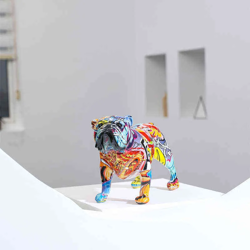 Art créatif animaux colorés petit bouledogue anglais résine artisanat décoration de la maison couleur moderne simple bureau artisanat de bureau 220115