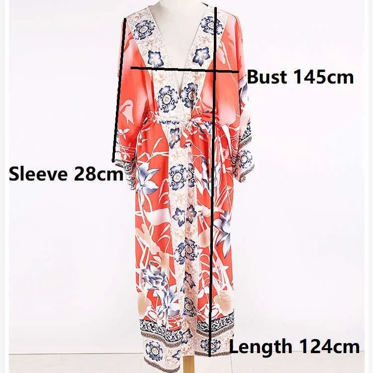 Strandjurk Cover Ups voor Vrouwen Badpak Cover-ups Kimono Blouse Badpak Vest 2021 Bloemen Kraanprint Beachwear Coverup X296g