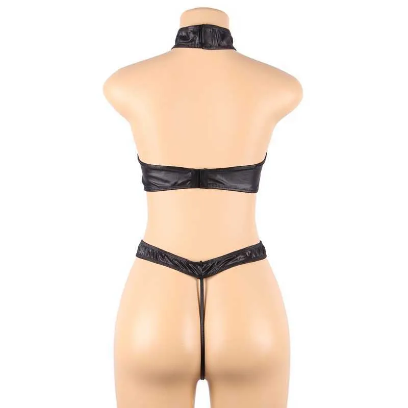 Set sexy comeondear lingerie set for women Black en cuir en cuir noir