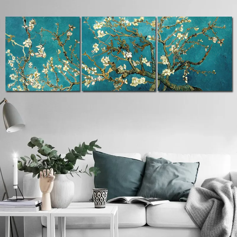 Van Gogh Beroemde olieverfschilderij Almond Blossom Reproductie Canvas Wall Art Prints Flower Poster Pictures for Room Decoration 210310