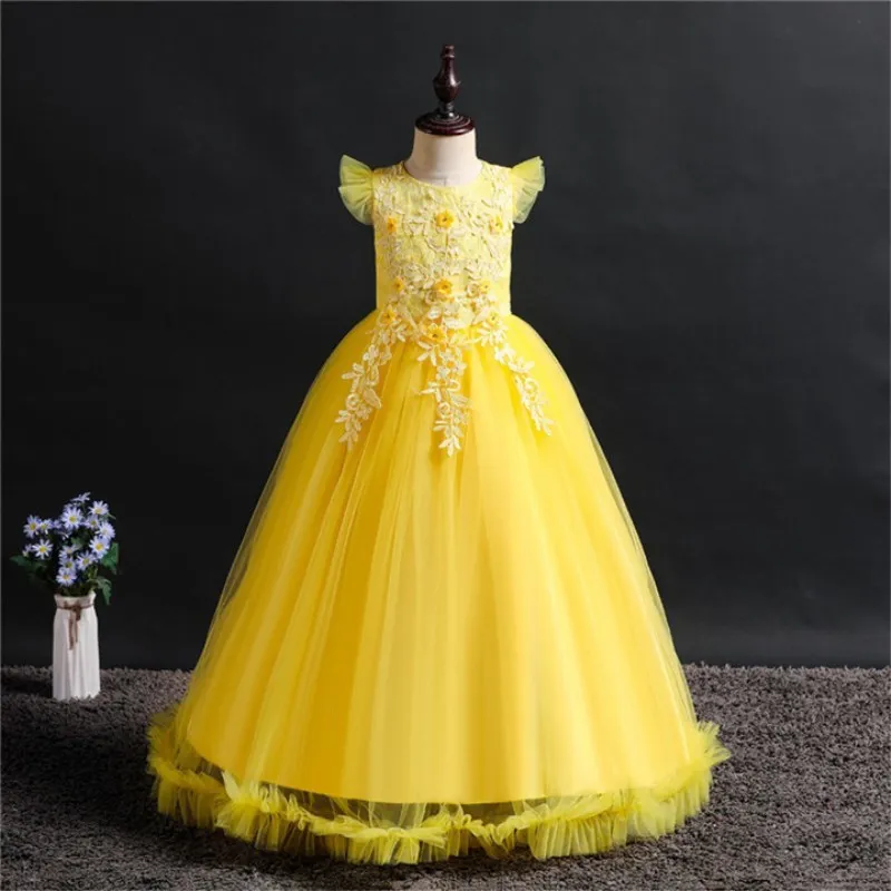 Fancy Princess Party Dresses for Girls Long Sleeveless Flower Party Ball Gown Evening Dresses Kid Prom Wedding Children Dress 210303