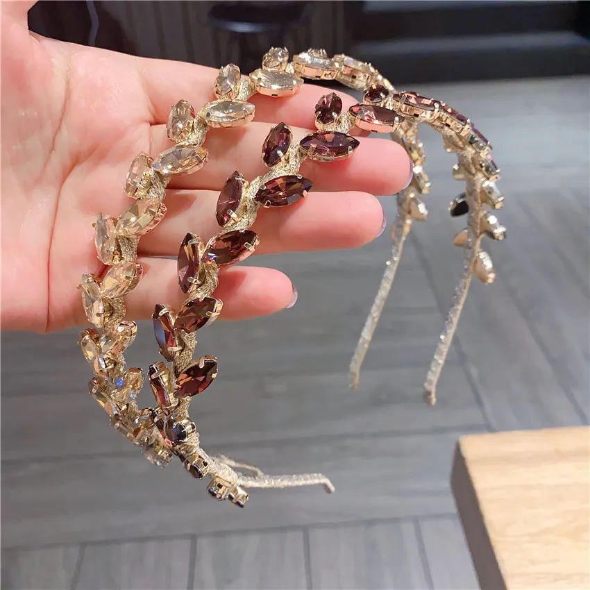 Frauen Haarschmuck Metall Haarbänder Handgefertigte Strass Blätter Stirnbänder Barock Stil Lünette Chic Kopfbedeckung Drop