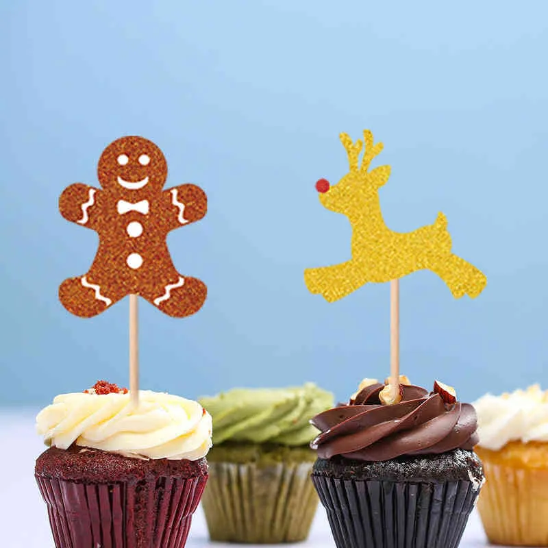 14st jul cupcake toppers julgran snögubbe snöflinga tårta picks för xmas party favör bröllop dekoration leveranser 211216