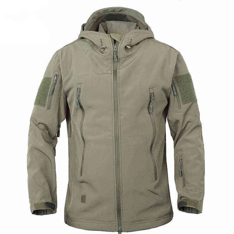 Shark Skin Soft Shell Giacca tattica militare da uomo Giacca a vento impermeabile Cappotto caldo invernale Camouflage con cappuccio Camo Army Abbigliamento 211217